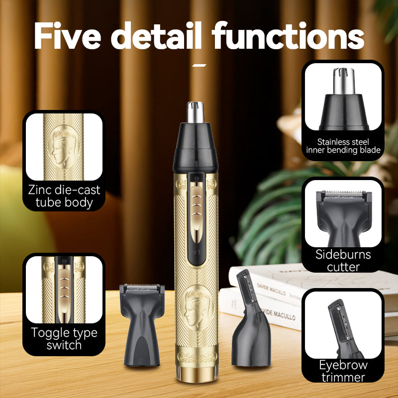 Kemei KM-133 4-in-1 Ear & Nose Hair Trimmer for Men – USB Powered, Portable, Easy Clean, Gold