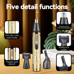 Kemei KM-133 4-in-1 Ear & Nose Hair Trimmer for Men – USB Powered, Portable, Easy Clean, Gold