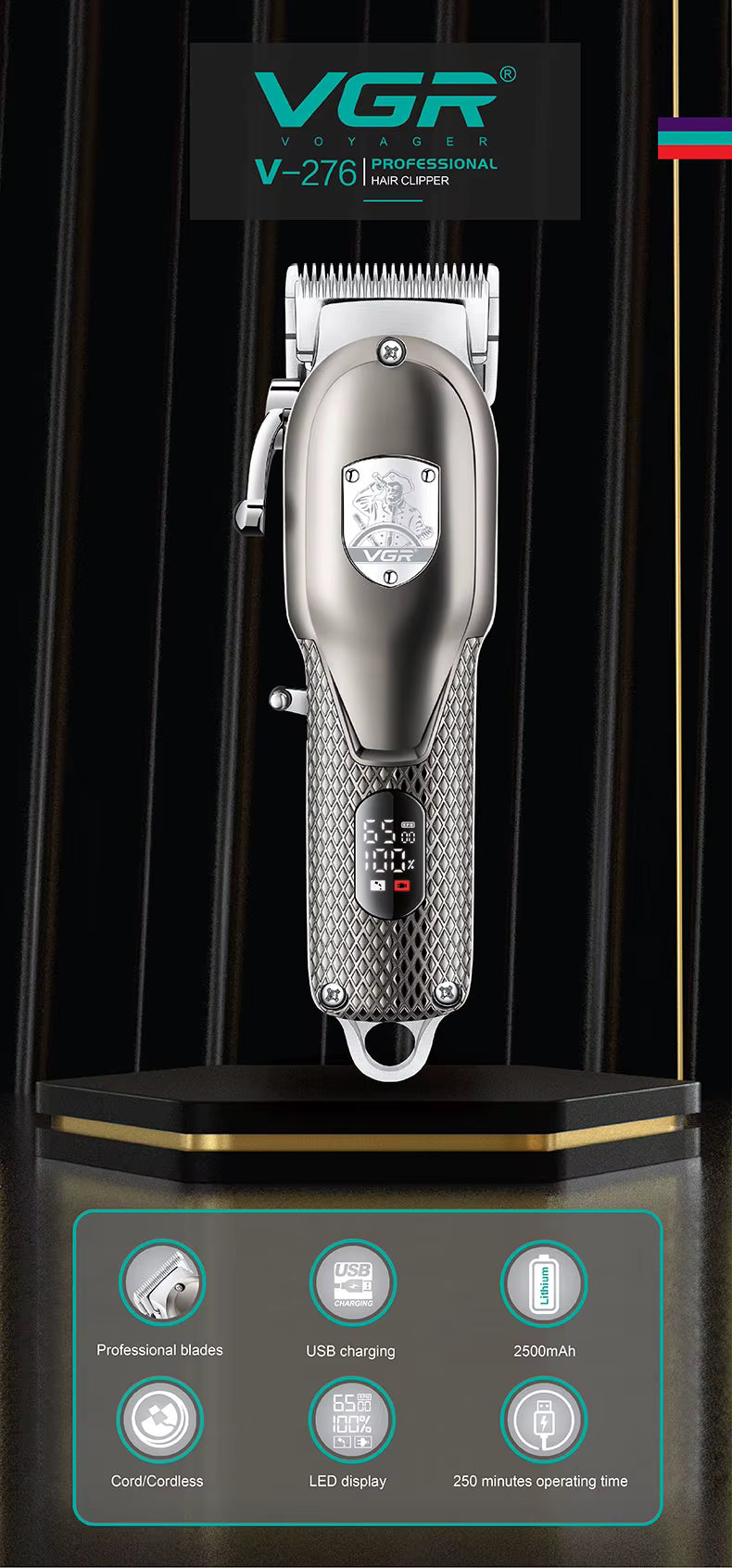 VGR V-276 Professional Hair Clipper – Corded & Cordless