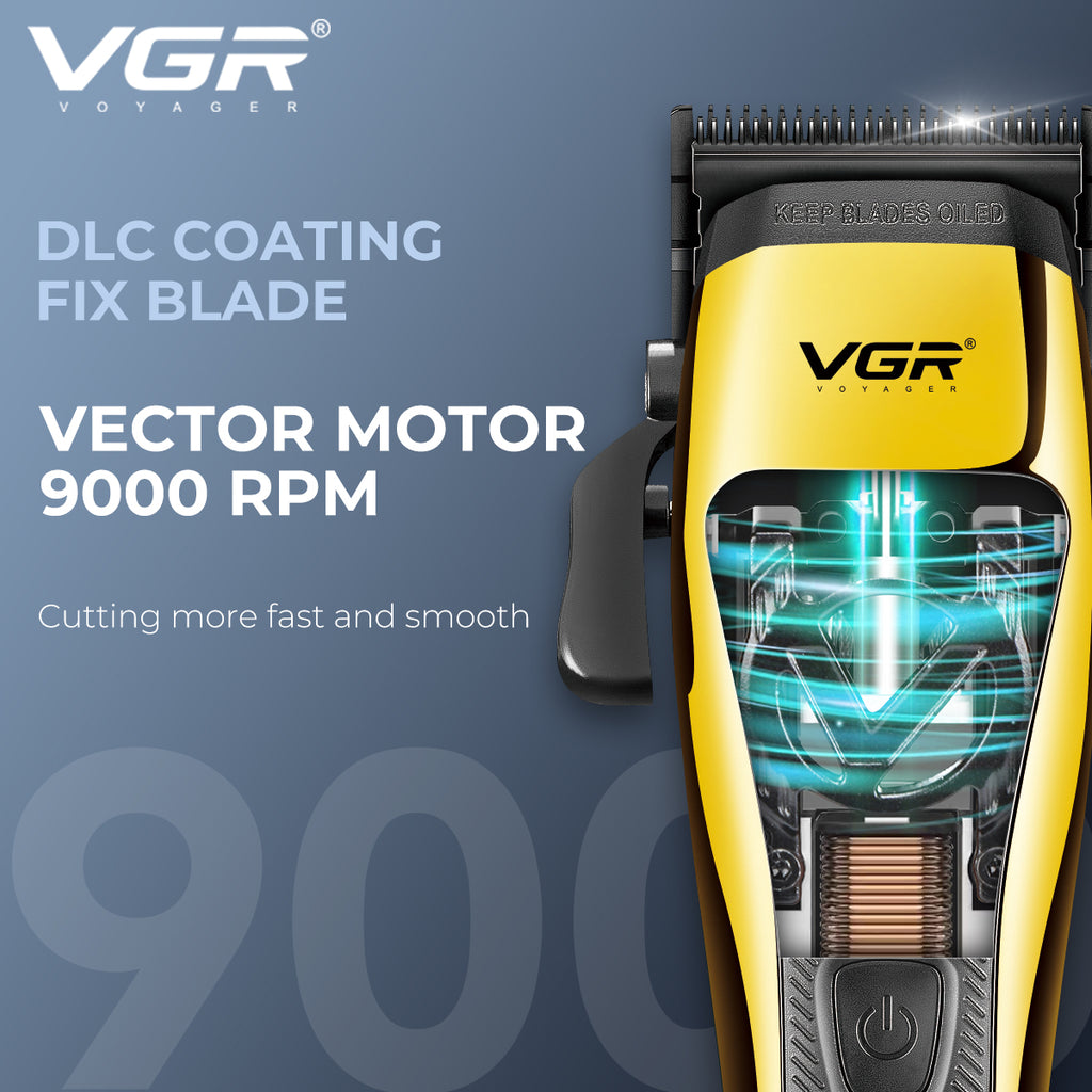 VGR V-015 Professional Hair Clipper – 9000 RPM Vector Motor, DLC Blade, USB-C