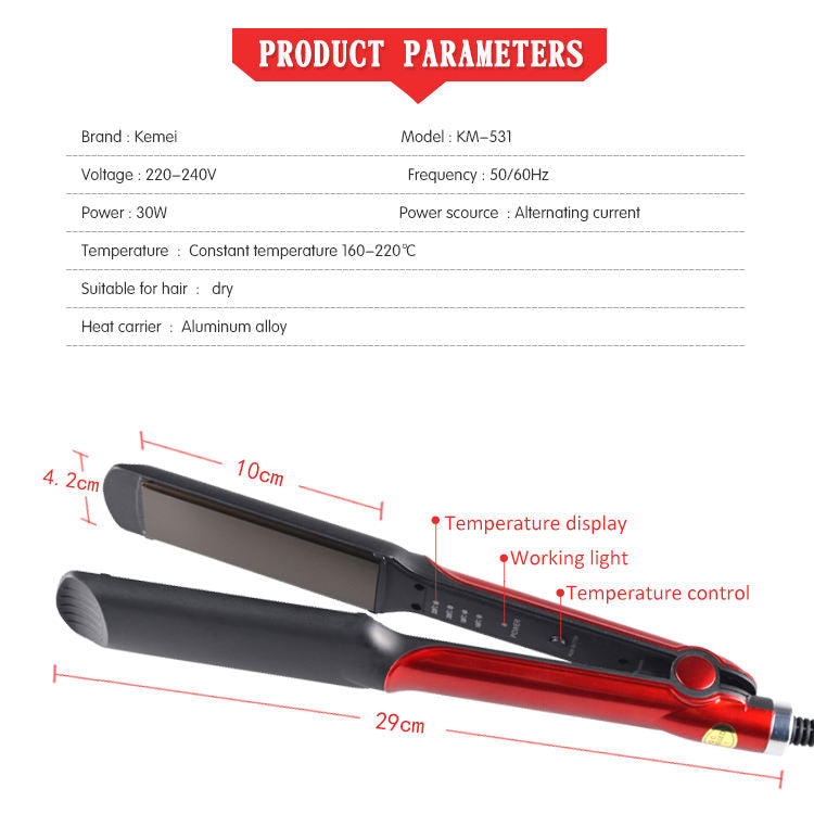 Kemei KM-531 Professional Hair Straightener – Black/Red – High-Performance Styling Tool for Women & Family Use