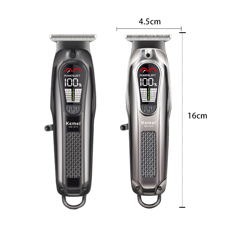 Kemei KM-1675 Professional Hair Clipper – LCD Display, USB Rechargeable, 1800mAh Battery, Adjustable Cutting Lengths