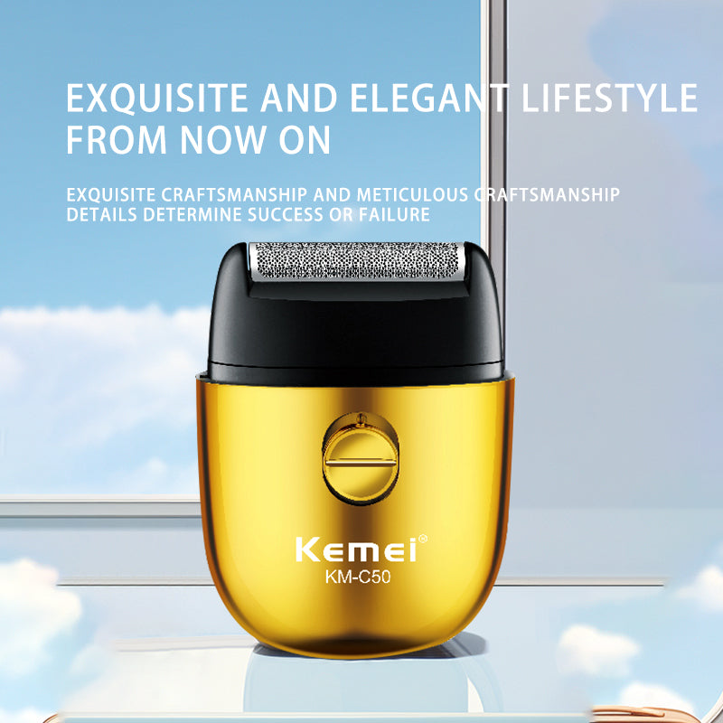 Kemei KM-C50 Electric Foil Shaver for Unisex– Twin Blade Rechargeable Shaver for Face & Body, Waterproof, Gold