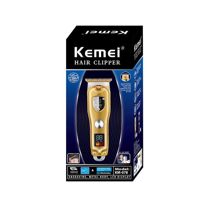 KEMEI KM-078 Gold Professional Hair Clipper & Beard Trimmer – 4 Combs, Skin-Friendly Carbon Steel Blade