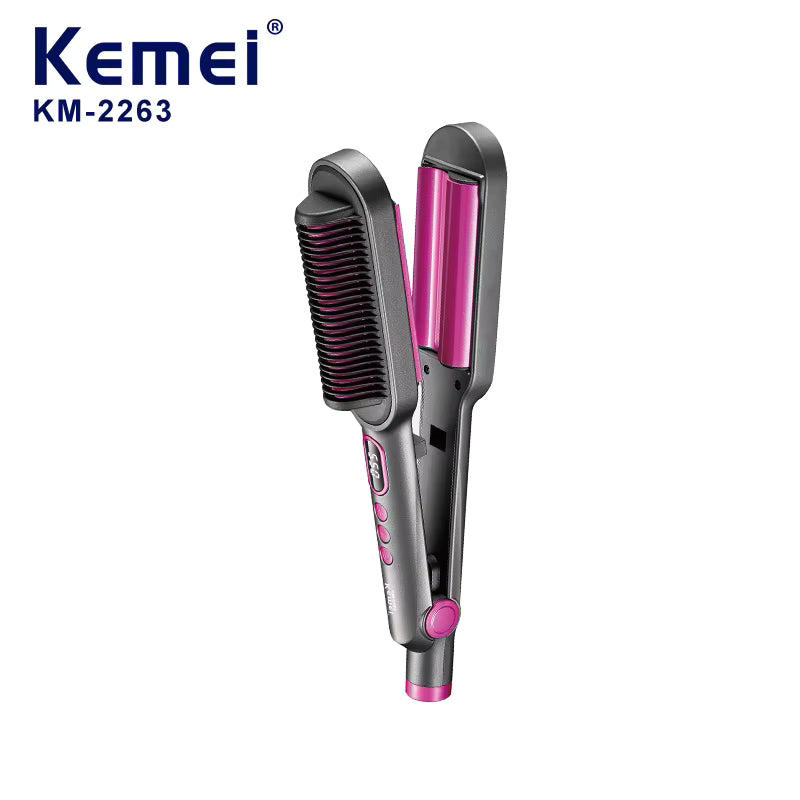 Kemei KM-2263 Professional Hair Curler – 5 Temperature Settings, Ceramic Cone Barrel, Safety Stand – Black
