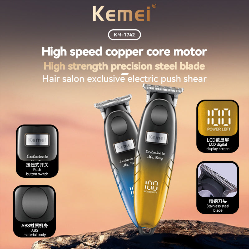 Kemei KM-1742 Professional Hair Clipper – Cordless Rechargeable LED Display Beard & Hair Trimmer