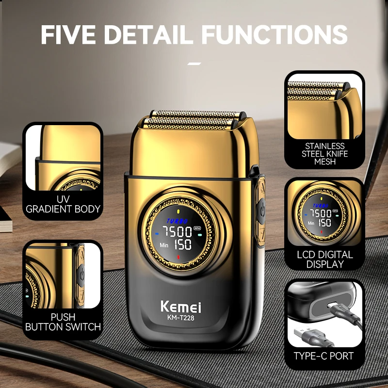 Kemei KM-T228 Electric Rotating Disc Shaver – Rechargeable Lithium Battery, Portable, Washable, 90-Min Runtime