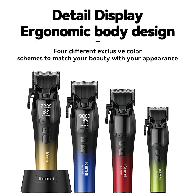 KEMEI KM-1858A Professional Hair Clipper – Cordless, 6500mAh Battery, Adjustable Speeds, Fast Charging