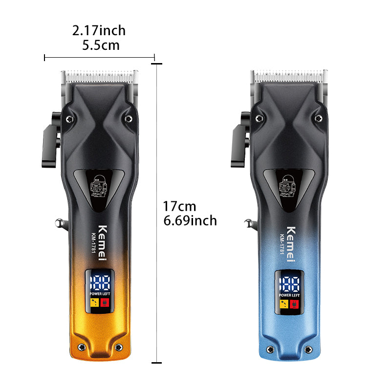 Kemei KM-1781 Professional Hair Clipper – LCD Display, 2000mAh Battery, Adjustable Cutting Lengths, Fast Charging