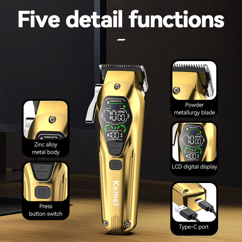 Kemei KM-1698 Gold Professional Hair Clipper – Ceramic Blade, 7000 RPM Motor, Adjustable Blade Level