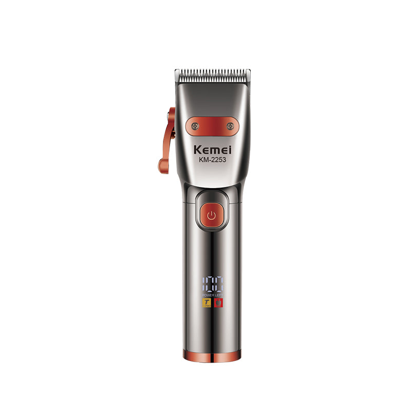 Kemei KM-2253 Professional Cordless Hair Clipper – USB Rechargeable Electric Trimmer with LED Display, Stainless Steel Blades