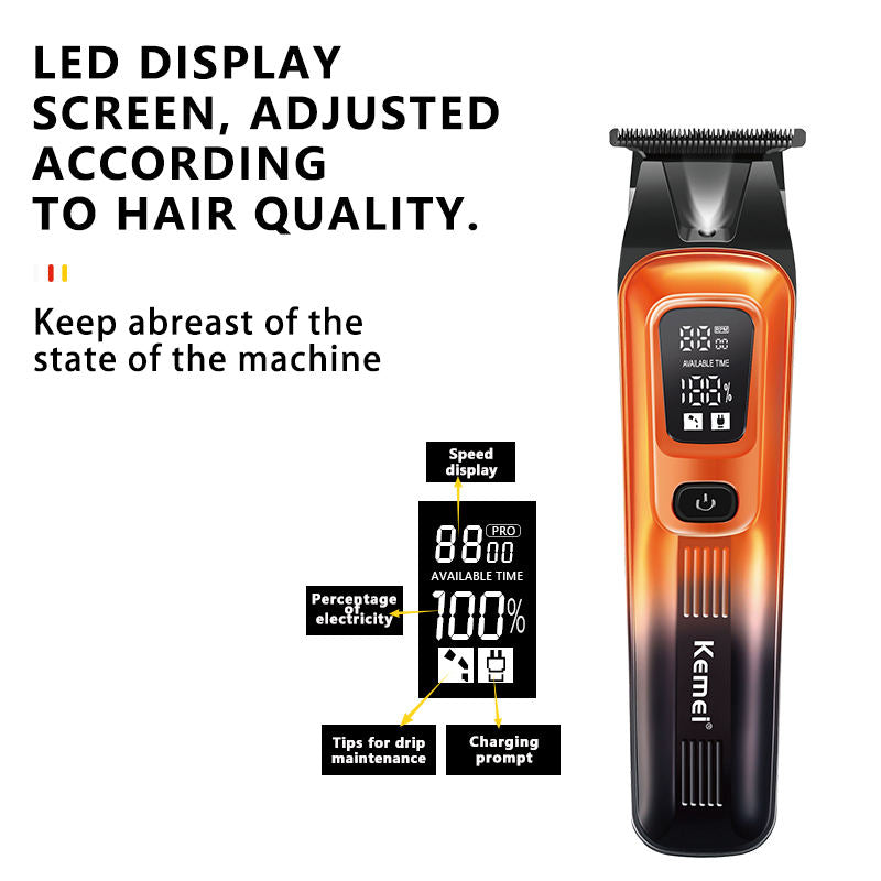 KEMEI KM-037 Professional Hair Clipper – Cordless, Stainless Steel Blade, LED Display, 1200mAh Battery