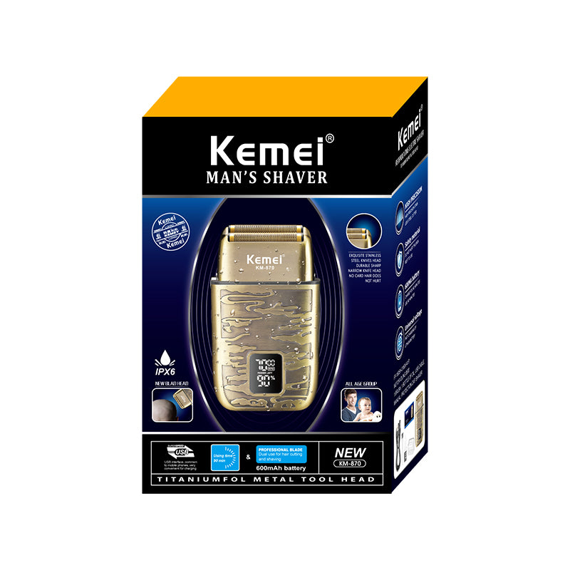 Kemei KM-870 Electric Razor for Men – 3-Speed Cordless Foil Shaver, LED Display, USB Rechargeable, Bald Head & Beard Grooming