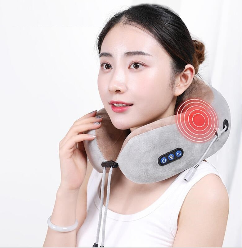 U-Shaped Neck Massage Pillow –Travel Neck Support with Heat & Vibration Massage