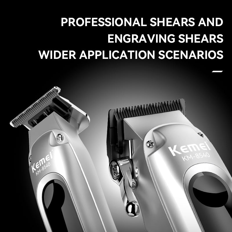 Kemei KM-8540 Professional Hair Clipper & Trimmer Set – Dual Blades, Ceramic Cutter, LED Display