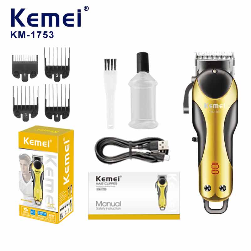 Kemei KM-1753 Professional Hair Clipper – Cordless Rechargeable Beard & Hair Trimmer with LCD Display