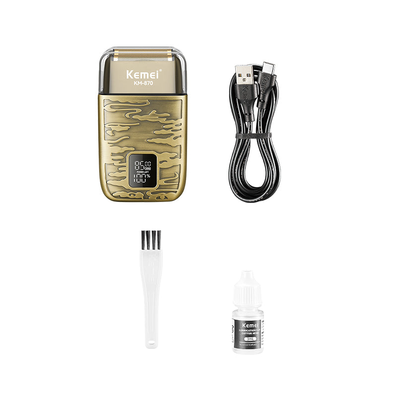Kemei KM-870 Electric Razor for Men – 3-Speed Cordless Foil Shaver, LED Display, USB Rechargeable, Bald Head & Beard Grooming