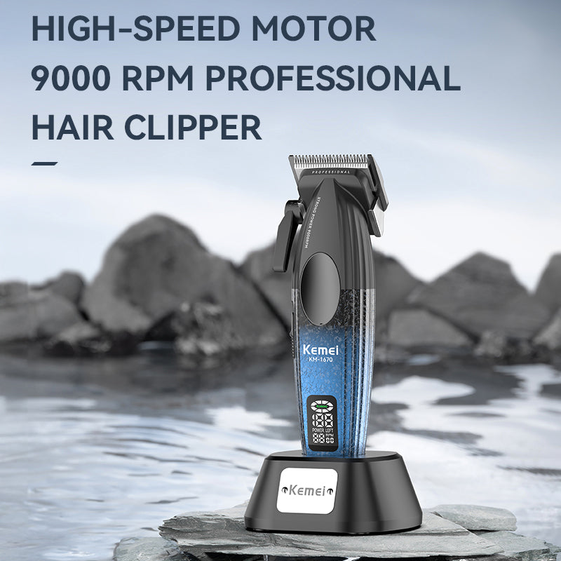 Kemei KM-1670 Professional Hair Trimmer – Rechargeable Cordless Hair Clipper with LCD Display