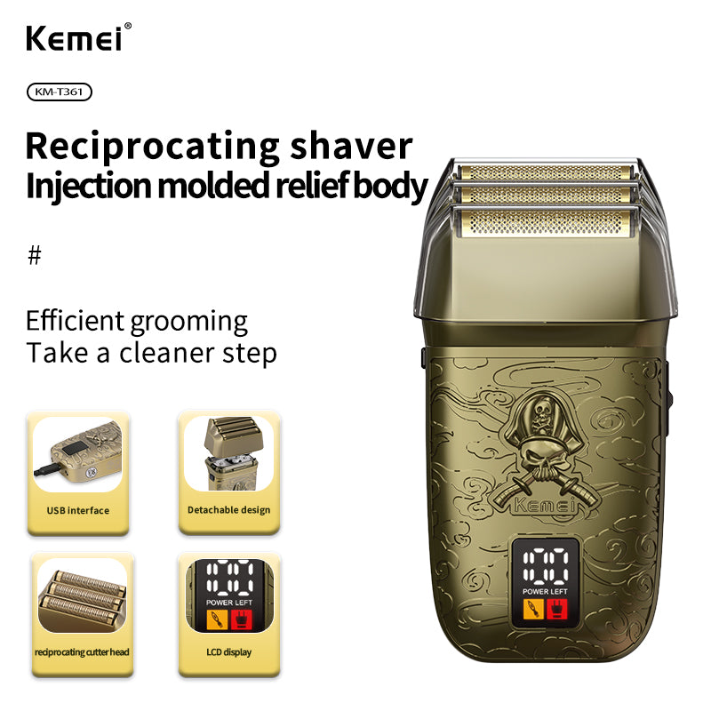 Kemei KM-T361 Rotary Electric Shaver for Men – Twin Blade, Metal Body