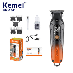 Kemei KM-1741 Professional Hair Clipper – USB Rechargeable, LCD Display, Adjustable Speeds, Stainless Steel Blades