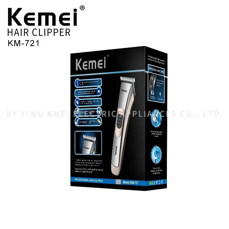 Kemei KM-721 Professional Electric Hair Clipper – USB Rechargeable Trimmer for Men with Stainless Steel Blades