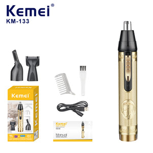 Kemei KM-133 4-in-1 Ear & Nose Hair Trimmer for Men – USB Powered, Portable, Easy Clean, Gold