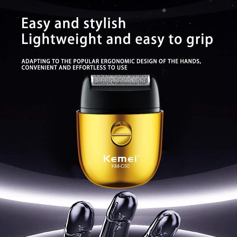 Kemei KM-C50 Electric Foil Shaver for Unisex– Twin Blade Rechargeable Shaver for Face & Body, Waterproof, Gold