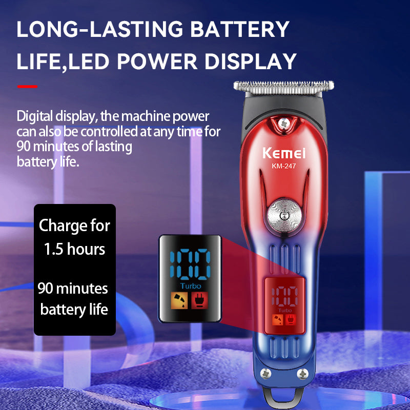 Kemei KM-247 Professional Hair Trimmer – All-in-One Grooming Kit, Fast Charging, Adjustable Lengths, LCD Display