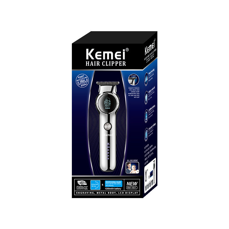 Kemei KM-1851 Professional Hair Clipper for Men – USB Rechargeable, Digital Display, Waterproof