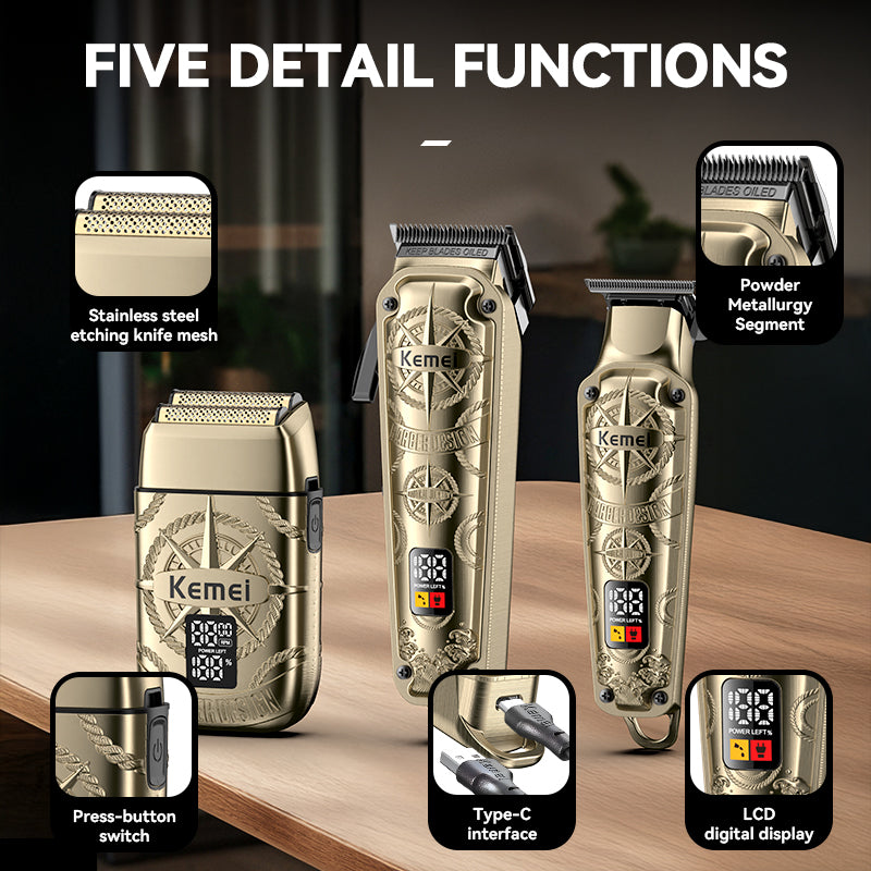 Kemei KM-8558 Professional Hair Clipper Trimmer Set – LCD Display, 7000–8500 RPM, Fast Charging, Adjustable Cutting Lengths