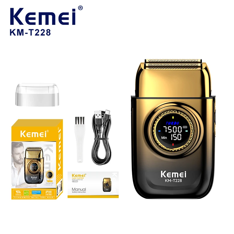 Kemei KM-T228 Electric Rotating Disc Shaver – Rechargeable Lithium Battery, Portable, Washable, 90-Min Runtime