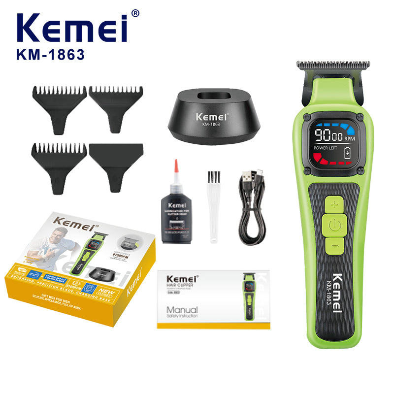 Kemei KM-1863 Professional Hair Clipper & Beard Trimmer with LCD Display – Rechargeable Cordless