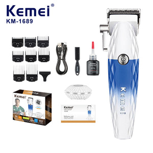 Kemei KM-1689 Professional Hair Clipper – Cordless Electric Hair Trimmer with LCD, Fast Charging, Adjustable Lengths