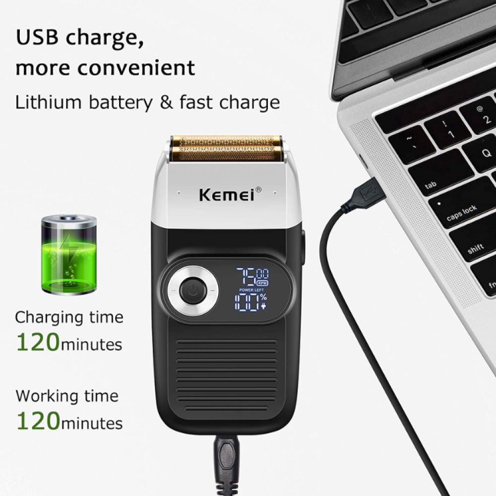 Kemei KM-2026 Hair-Remover-3 Electric Shaver for Men – USB Rechargeable, Dual Mesh Blades, Washable
