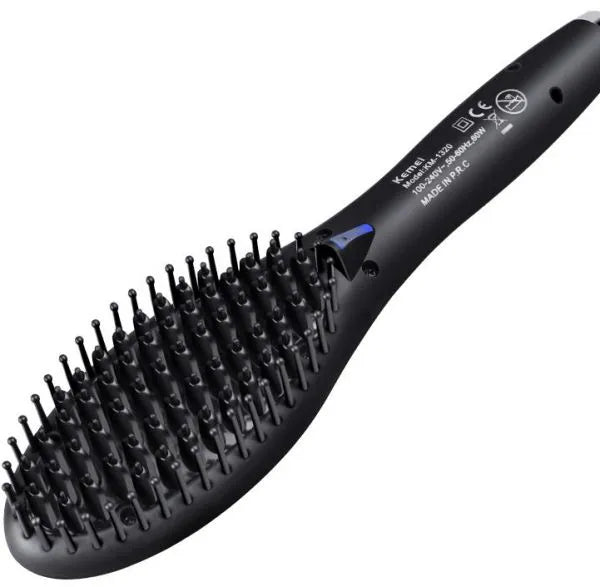 Kemei KM-1320 Electric Hair Straightening Brush – Ceramic Brush with LCD Display, Auto Shut-Off, 230°C Max Temp – Black