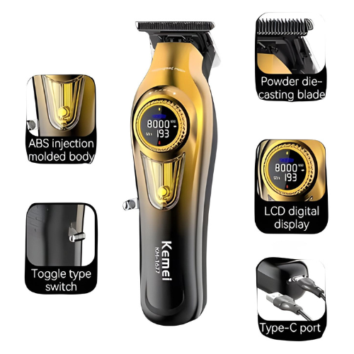 Kemei KM-8557 Professional 3-in-1 Clipper Kit – Cordless Hair Clipper, Detail Trimmer & Shaver with Charging Base