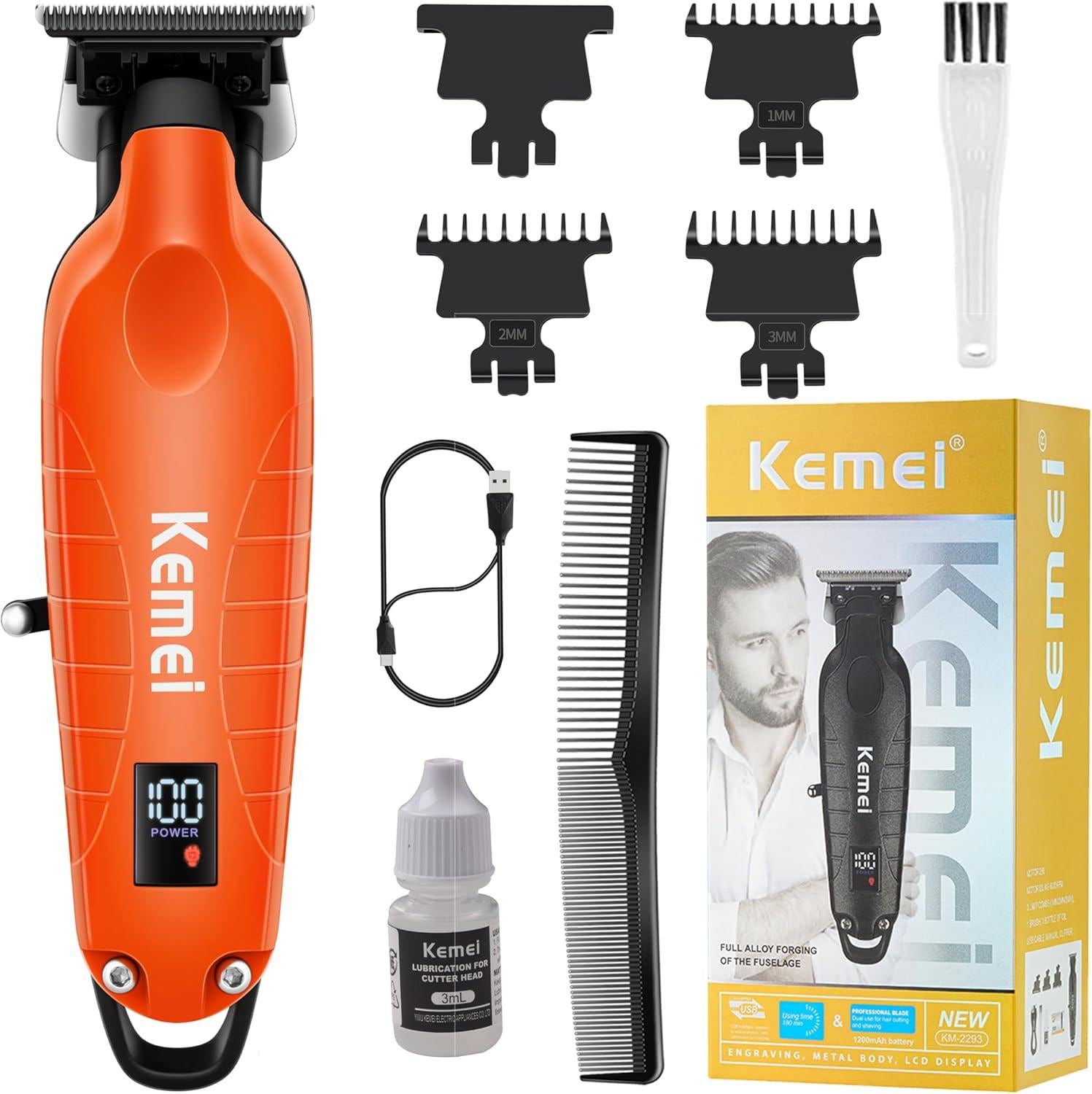 Kemei 2293 Professional Hair Clipper for Men – LED Display, Sharp Metal Blade, USB-C Rechargeable