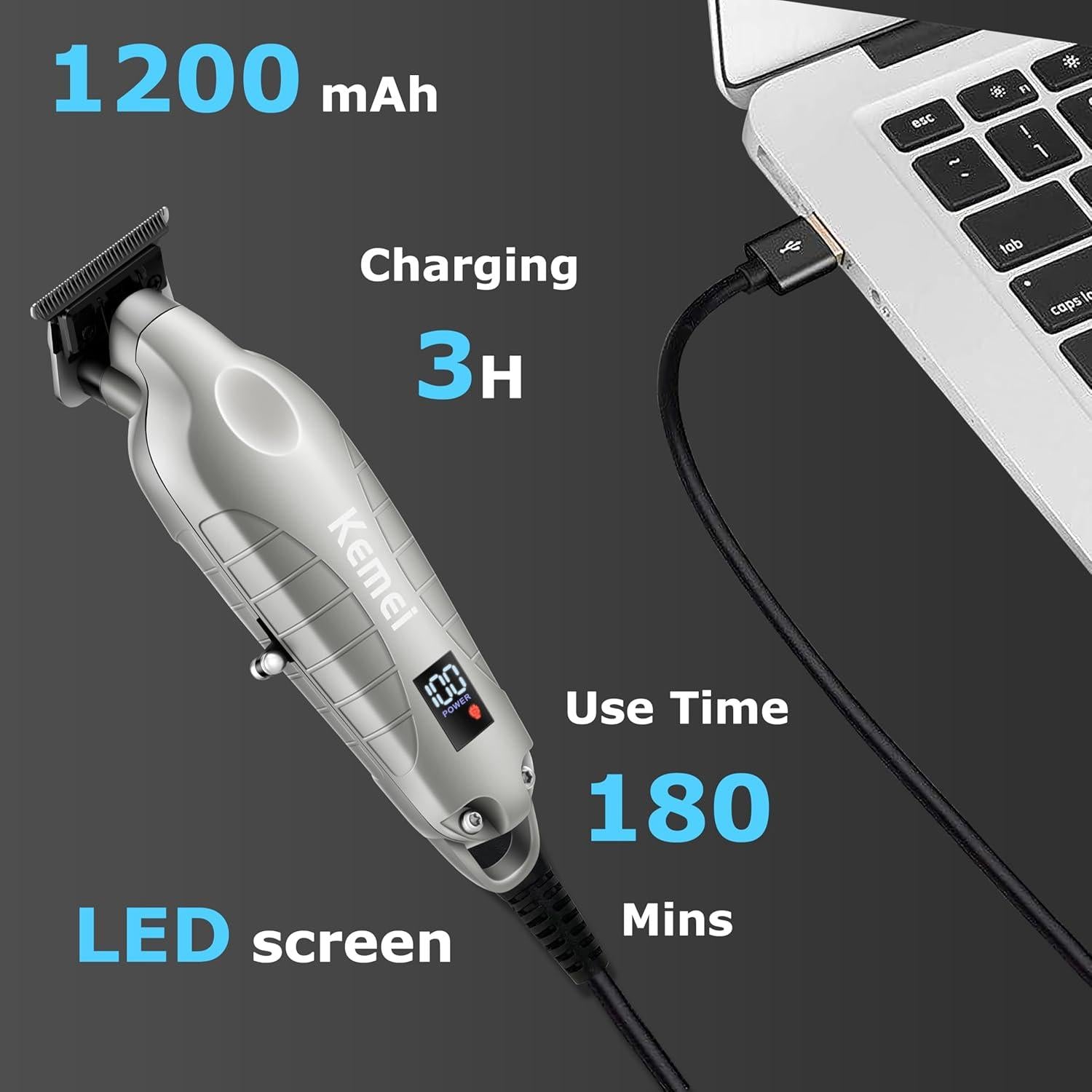 Kemei 2293 Professional Hair Clipper for Men – LED Display, Sharp Metal Blade, USB-C Rechargeable