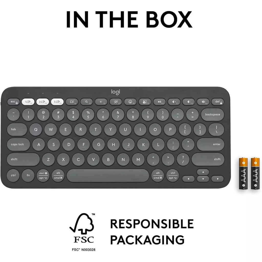 Logitech Pebble Keys 2 K380s Wireless Bluetooth Keyboard – Multi-Device, English/Arabic Layout, Slim & Quiet – Graphite