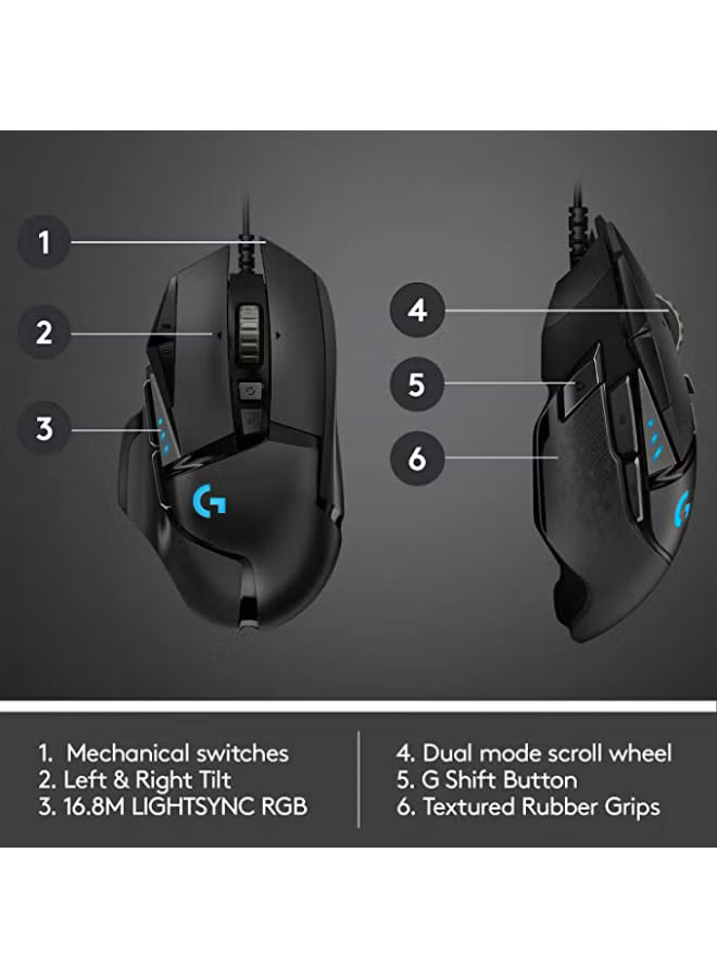 Logitech G502 HERO Wired Gaming Mouse – 25,600 DPI HERO Sensor, RGB Lighting, 11 Programmable Buttons, Adjustable Weights – Black