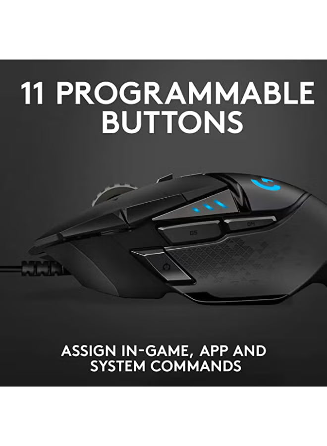 Logitech G502 HERO Wired Gaming Mouse – 25,600 DPI HERO Sensor, RGB Lighting, 11 Programmable Buttons, Adjustable Weights – Black