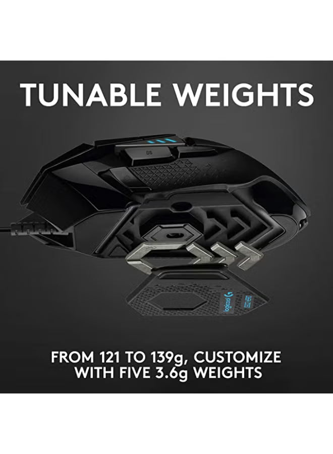 Logitech G502 HERO Wired Gaming Mouse – 25,600 DPI HERO Sensor, RGB Lighting, 11 Programmable Buttons, Adjustable Weights – Black