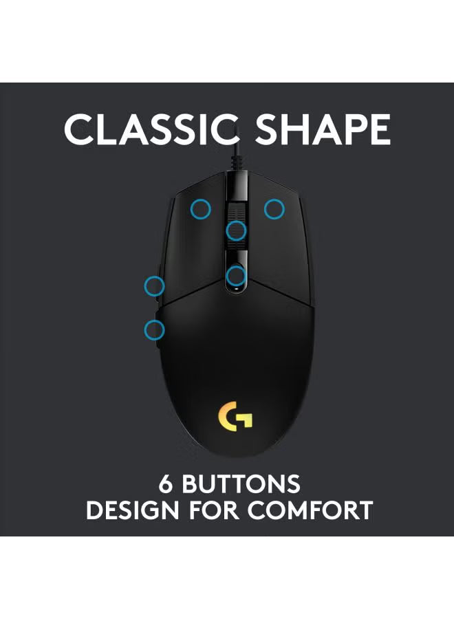 Logitech G102 LIGHTSYNC RGB Wired Gaming Mouse – 6 Buttons, HERO Sensor, 200–8,000 DPI – Black