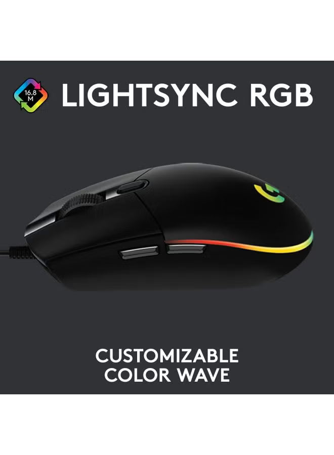 Logitech G102 LIGHTSYNC RGB Wired Gaming Mouse – 6 Buttons, HERO Sensor, 200–8,000 DPI – Black