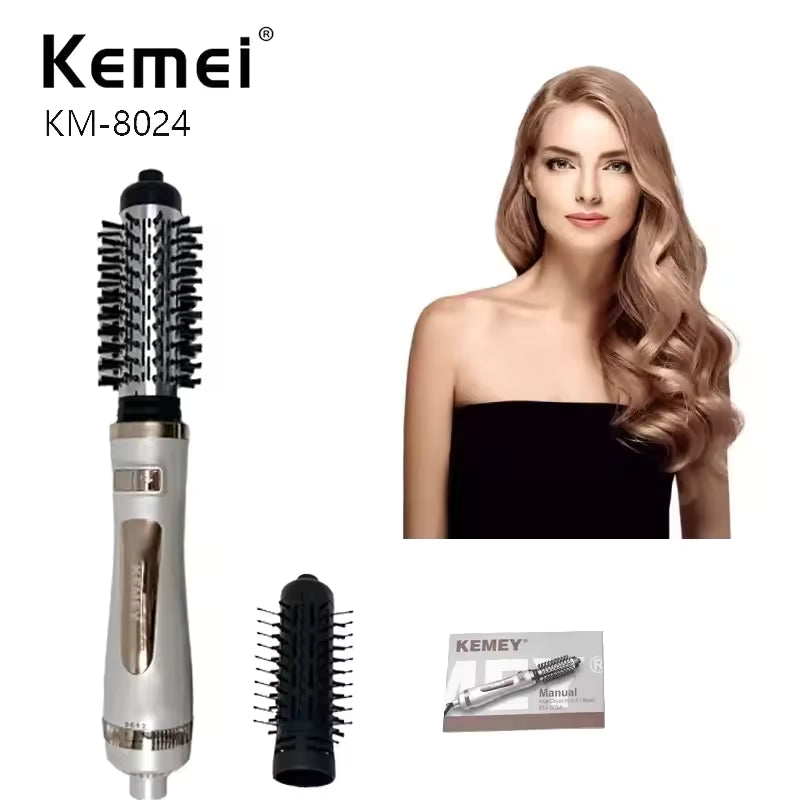 Kemei KM- 8024 2-in-1 Rotating Hair Dryer Brush – 800W Ceramic Hot Air Styler & Straightener for All Hair Types