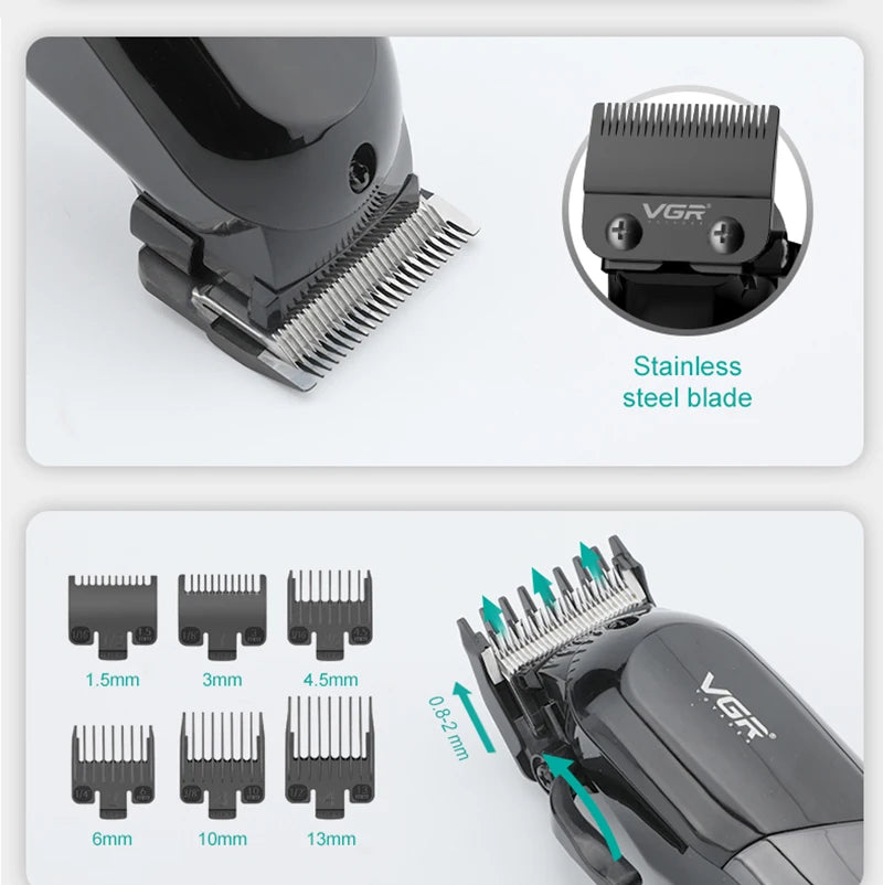VGR-120 Professional Hair Clipper – Corded Electric Trimmer with 8 Comb Attachments & Adjustable Taper Lever