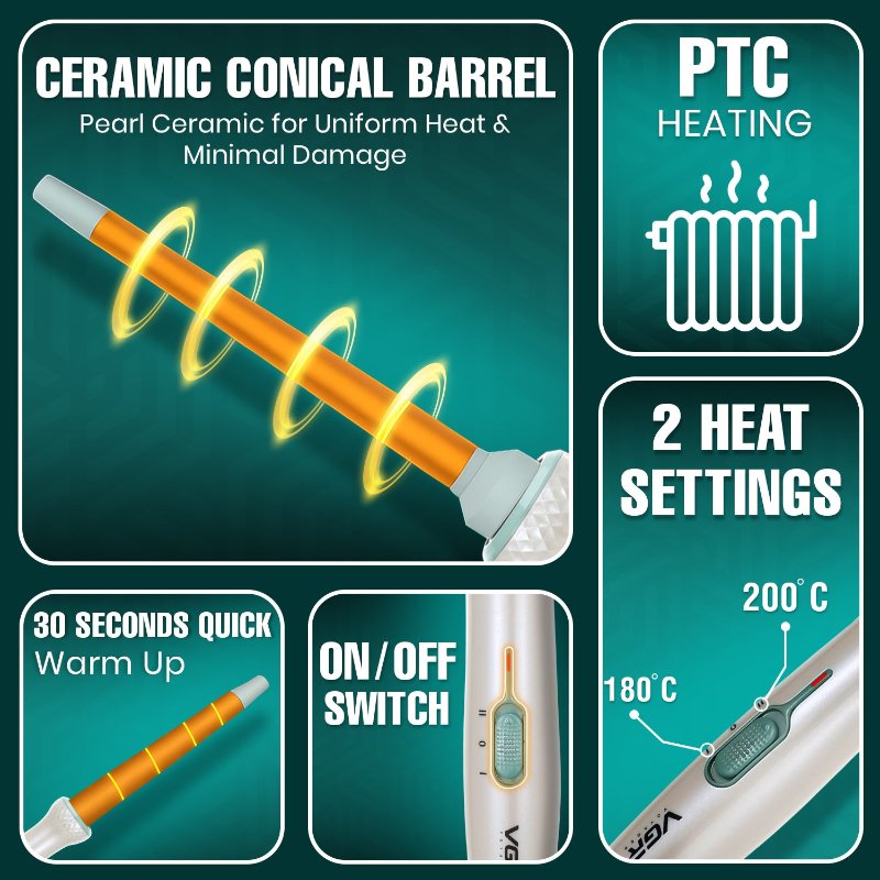 V-596 Professional Electric Hair Curling Wand  Stylish Hair Styling Professional Hair Curler with 200° C Max Heat Setting