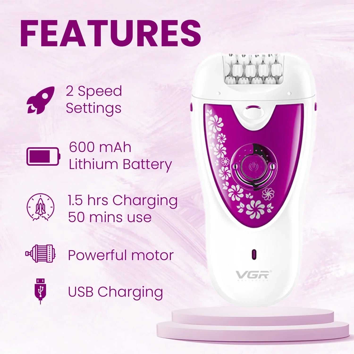 VGR V-722 Professional 2 in 1 Cordless Epilator for Women (multi color))