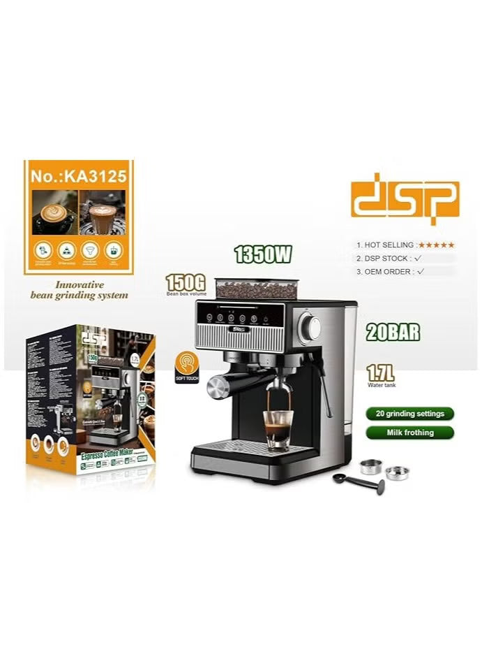 DSP Professional Espresso Coffee Machine 1350W Silver – KA3125