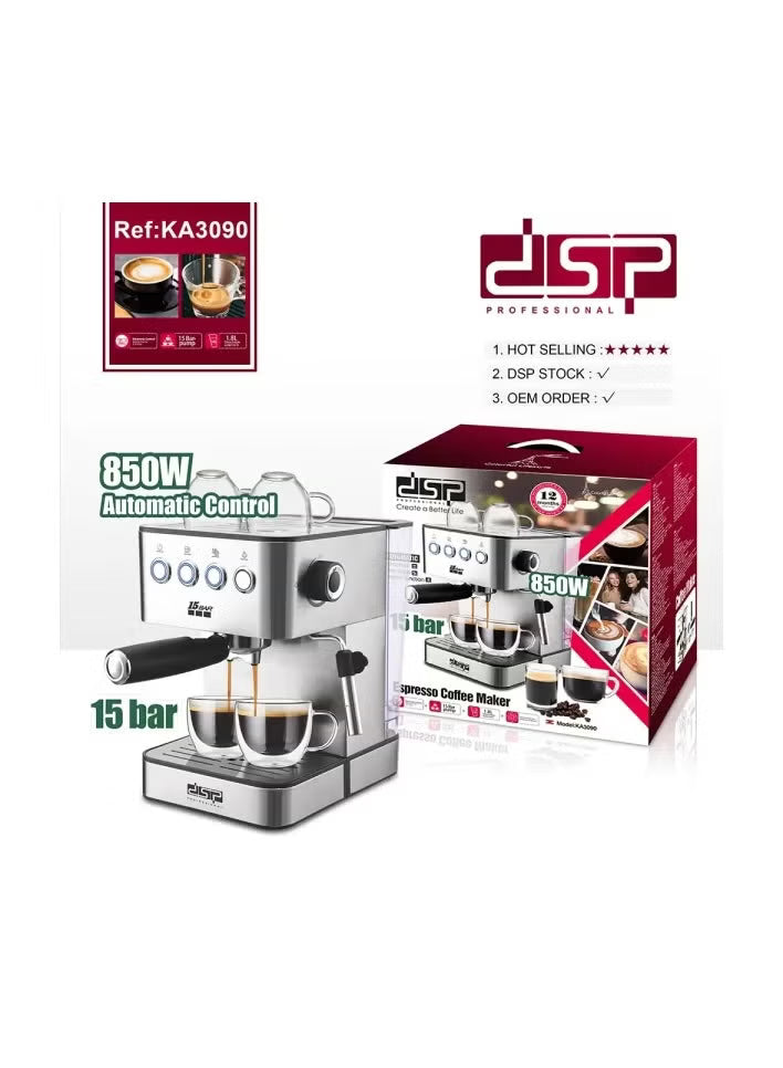 DSP Espresso Coffee Machine 850W Silver – KA3090
